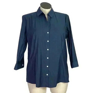 Eddie Bauer Women 2XL Wrinkle Free Shaped Fit Top Blue Cotton Spandex 3/4 Sleeve